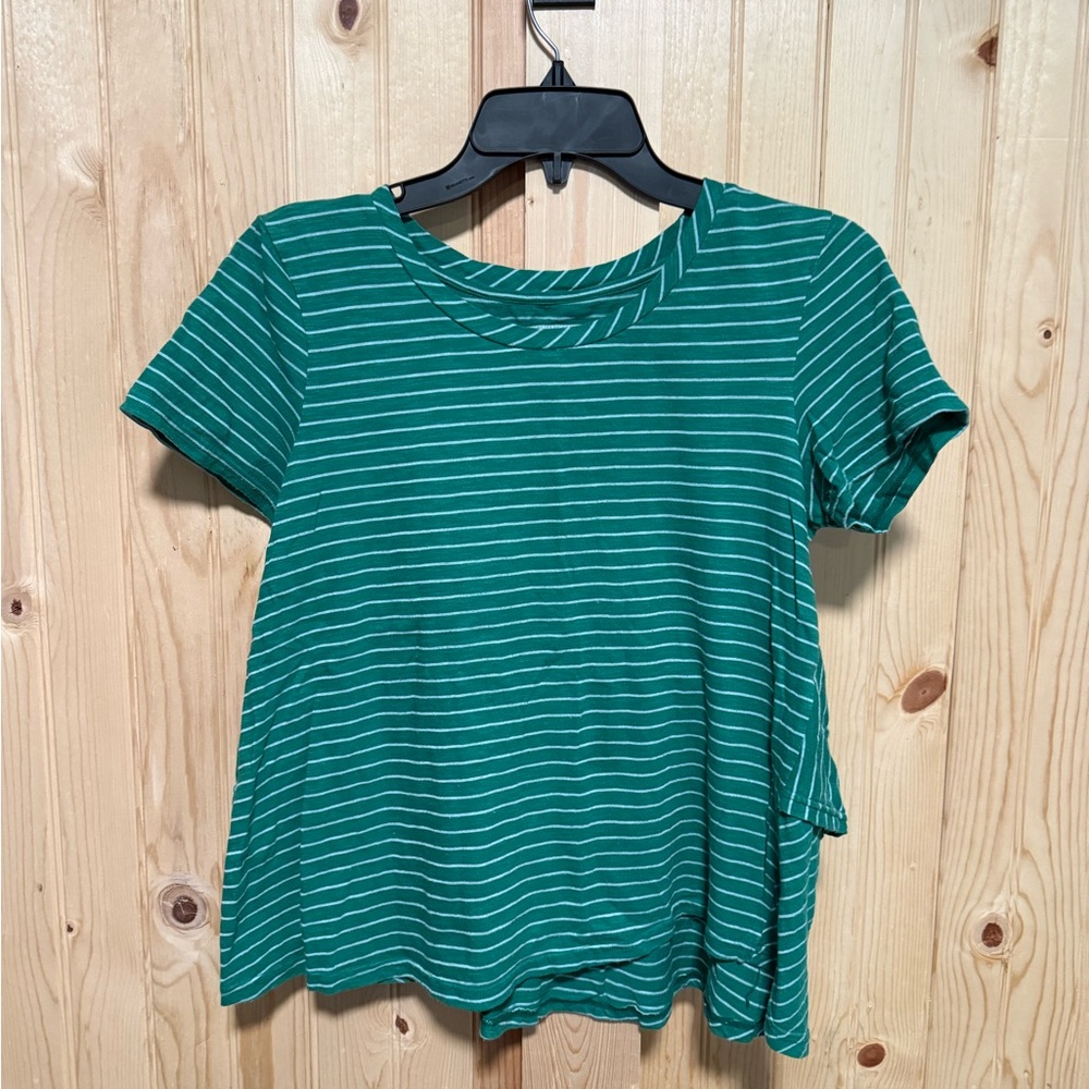 Anthropologie Green Striped Short Sleeve Top - Picture 1 of 4